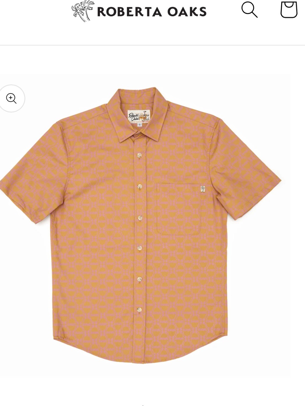 Roberta Oaks "Mod Volcano" Honey Short-Sleeve Button Down Shirt NWOT